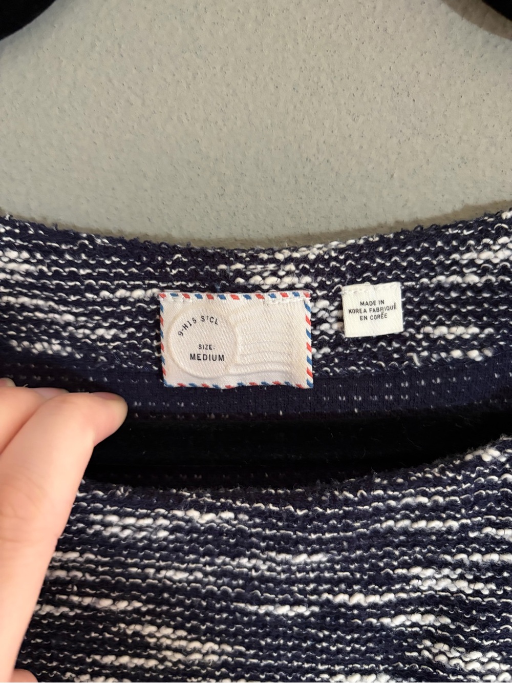 Anthropologie Postmark Knit Top Textured Navy Space Dye Lace Short Sleeve 2010s - Picture 5 of 10